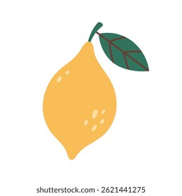 Lemon Fruit illustration. Lemon icon. Organic vitamins and healthy nutrition. Isolated Lemon with green leaf. Flat design, doodle style. Graphic print for t-shirt. Vector