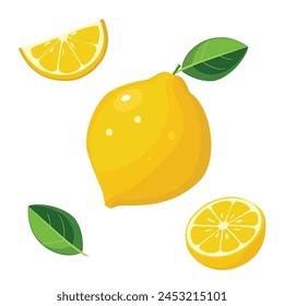 Fruta de limón aislada sobre fondo blanco. Ilustración vectorial. 