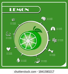 fruta de limón con icono de hoja. Ilustración vectorial de volantes publicitarios de afiches
