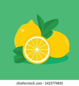 Lemon fruit with leaves vector illustration-lemon slice