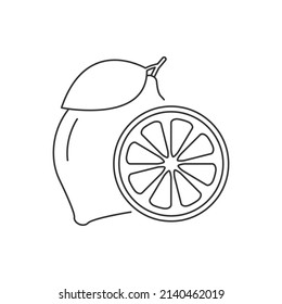 Icono de línea de fruta de limón aislado en fondo blanco. Ilustración del vector