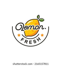 Lemon fruit logo. Round linear logo of lemon slice on white background