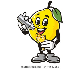 Lemon fruit is making a cocktail cartoon mascot illustration character vector clip art hand drawn