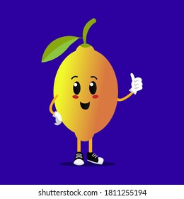 Lemon fruit mascot character design on blue background