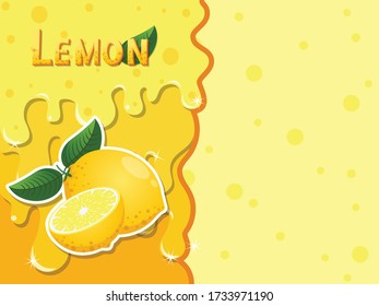 Lemon fruit melted flowing consisting of dark tasty sweet liquid. Abstract background. Copy space for text. Vector illustration