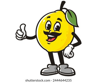 Fruta de limón con bigote ilustración de mascota de dibujos animados personaje Vector Clip arte dibujado a mano