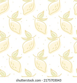 Fruto de limón en una rama con hojas en estilo de arte lineal, patrón vectorial sin costura.