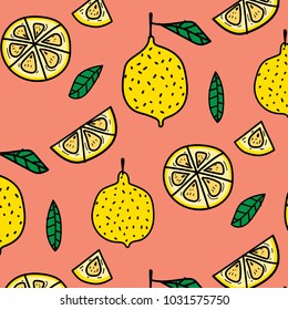 Lemon Fruit Pattern Background. Vector Illustration.