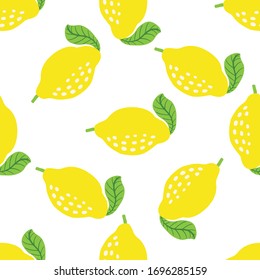 Patrón de fruta de limón. Patrón de cítricos de verano sin inconvenientes con limones, hojas. Impresión tropical abstracta en colores brillantes. Ilustración vectorial. Impresión vectorial brillante para tela o papel pintado.