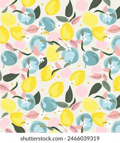lemon, fruit, pattern, summer, vector, floral, flower, 