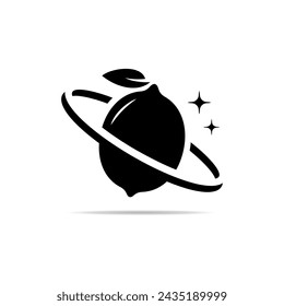 Lemon Fruit Planet logo design vector black and white