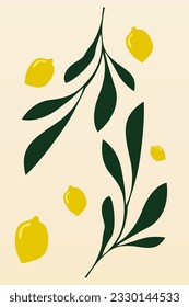 Lemon Fruit Scandinavian Wall Art Decoration. Printable Lemon Wall Decor. Abstract Botanical Lemon Wall Decor Poster