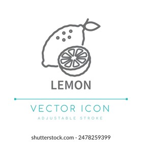 Zitronen-Frucht-Duft-Linie-Symbol, Lebensmittel-Geschmackssymbol, Kerzen- und Seifenduft-Vektorgrafik-Symbol, Kosmetik-Parfüm-Zutaten-Logo-Label 