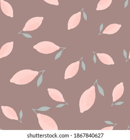 Lemon fruit seamless doodle pattern in simple style. Hand drawn pink fruits backdrop. Stock illustration. Vector design for textile, fabric, giftwrap, wallpapers.