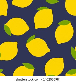 Lemon fruit seamless pattern. Fashion design. Food print for kitchen tablecloth, curtain or dishcloth. Hand drawn doodle wallpaper. Vector citrus sketch background