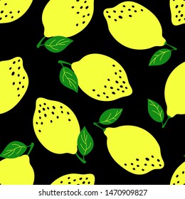 Lemon fruit seamless pattern. Fashion clothing design. Hand drawn doodle wallpaper. Food print. Vector citrus sketch background