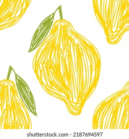 Lemon fruit seamless pattern. Food sketch illustration. Natural background