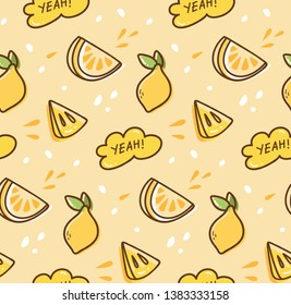 Lemon fruit seamless pattern in kawaii style vector