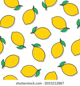 Lemon Fruit Seamless Pattern On A White Background. Fresh Lemon Icon Vector Illustration