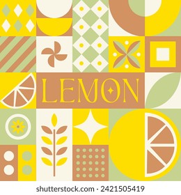 Lemon Fruit seamless pattern in scandinavian style postcard with Retro clean concept design