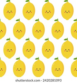 Lemon fruit seamless pattern vector illustration. Simple cute character background.