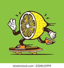 Lemon Fruit Skater Mascot Vector Character Design