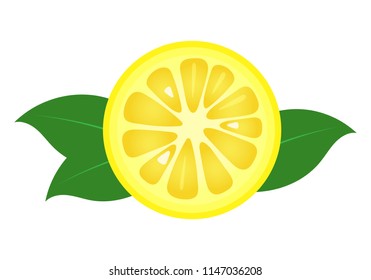 Lemon fruit slice closeup icon, round piece of lemon. Logo design, flat vector illustration