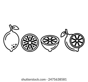 Iconos de fruta de limón símbolo Vector diseño línea simple color blanco negro ilustración Conjuntos de colección