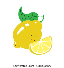 Lemon fruit with slice isolated flat vector