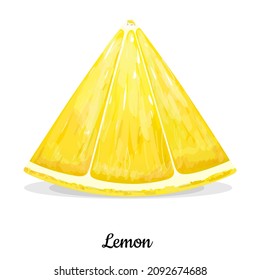 Lemon fruit slice isolated on white background. Vegetarian, organic food. Vector Illustration. 