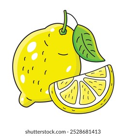 Fruta de limão com uma fatia de limão ilustração vetor isolado