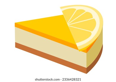 Rebanada de fruta de limón en la tarta de queso aislada en fondo blanco, ilustración vectorial de la comida dulce