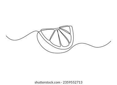 Lemon fruit slices or orange fruit slices in continuous line art drawing style. Single line concept of sliced orange fruit in doodle style on white background. Vector illustration