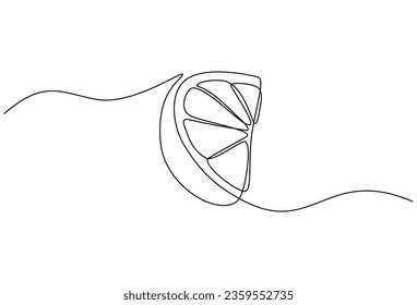 Lemon fruit slices or orange fruit slices in continuous line art drawing style. Single line concept of sliced orange fruit in doodle style on white background. Vector illustration