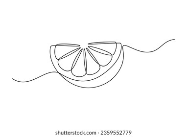 Lemon fruit slices or orange fruit slices in continuous line art drawing style. Single line concept of sliced orange fruit in doodle style on white background. Vector illustration