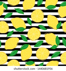 Lemon fruit and slices seamless pattern. Simple vector illustration background. For print, textile, web, home decor, fashion, surface, graphic design