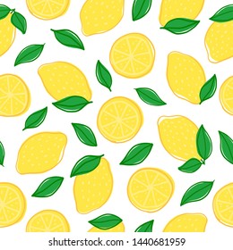 Lemon fruit and slices seamless pattern. Simple vector illustration background. For print, textile, web, home decor, fashion, surface, graphic design