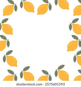 Lemon fruit square frame background. Simple flat style, vector illustration