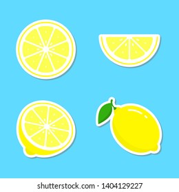 Lemon fruit sticker set, colorful icon collection vector illustration.