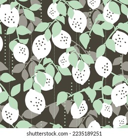 Lemon Fruit Tree Branch in Rain Vector Graphic Seamless Pattern can be use for background and apparel design