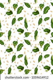 Lemon fruit tree leaves and seeds. Seamless pattern for textile and print with citrus leaves and seeds in vector illustration