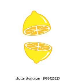 Lemon fruit, two half of lemon isolated on white background. Lemon logo design.