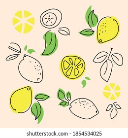 Lemon. Fruit. Vector color illustration. Appetizing fruit pattern.