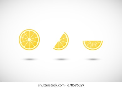 Lemon fruit vector flat icon set, Flat design of food, health care or summer object with round shadow, cute illustration