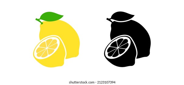 Lemon fruit vector icon collection. Yellow and black silhouette lemon illustration