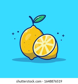 Lemon Fruit Vector Icon Illustration. Lemon and Slices of Lemon. Fruit Icon Concept White Isolated. Flat Cartoon Style Suitable for Web Landing Page, Banner, Flyer, Sticker, Card