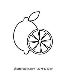 Lemon fruit vector icon outline. EPS 10. Citrus. Sour vitamin illustration. Isolated on white. Refreshing symbol. For topics like freshness, detox, brochures, banner, restaurant menu and market.