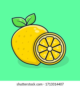 Lemon Fruit Vector Illustration. Slice of Lemon. Fresh Fruit Icon Concept. Flat Cartoon Style Suitable for Sticker, Wallpaper, Icon, etc.