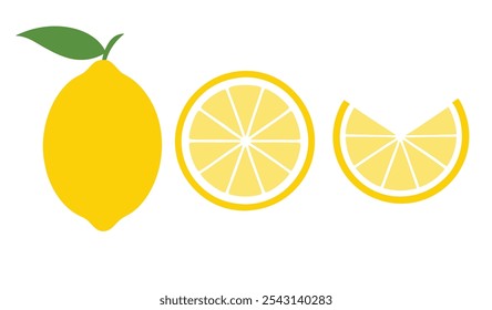 Lemon Fruit Vector Set – Whole, Sliced, and Half Lemon Illustration.