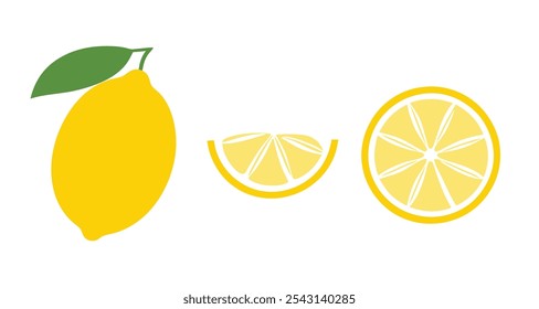 Conjunto de Vector de fruta de limón: ilustración de limón entero, en rodajas y medio.